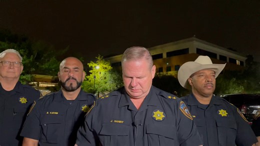Asst. Chief John Nanny , Major Ben Katrib and Major Earl Dean briefing media for a deputy involved shooting in the 15000 block of Cypress Woods Medical Drive. | Harris County Sheriff's Office