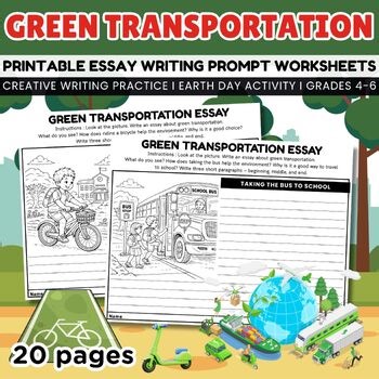Green Transportation Essay Writing Worksheets, Earth Day ELA & SEL Activity