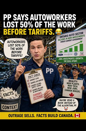 PP screaming “autoworkers lost 50% before tariffs” while billions are actively flowing into EV plants, battery production, manufacturing expansion, and auto jobs across Ontario is exactly why people are tired of rage-politics soundbites. 😂 Ford. Honda. Volkswagen. Stellantis. Real investments. Real projects. Real jobs. But instead of discussing the actual transition happening in the auto sector, Conservatives keep selling panic to the algorithm because outrage performs better online than facts.