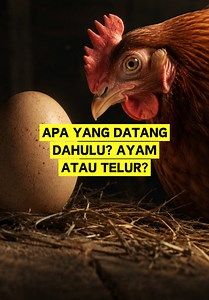Apa yang datang dahulu, ayam atau telur? Beratus tahun lamanya, manusia berdebat tentang satu soalan ini. Mana datang dulu, ayam atau telur? Tapi sains sebenarnya ada jawapan yang jelas. Telur sudah wujud jauh lebih awal daripada ayam. Dinosaur, reptilia, dan ikan sudah bertelur berjuta juta tahun sebelum ayam wujud. Kemudian, seekor burung yang hampir menjadi ayam bertelur, dan dalam telur itu berlaku mutasi genetik kecil yang mencipta ayam pertama. Jadi jawapannya ialah… telur datang dulu. Vid
