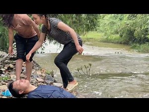 A Girl Bathes in a Mountain Stream – A Peaceful Escape into Nature