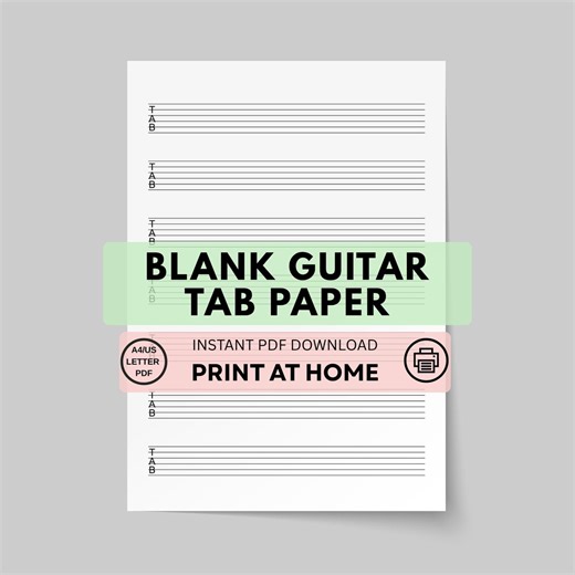 BLANK GUITAR TAB Paper, Printable Download, Blank Tabs, Guitar Chord Chart, Kindle Scribe Guitar Pdf, Tab Manuscript Paper, Guitar Teacher - Etsy