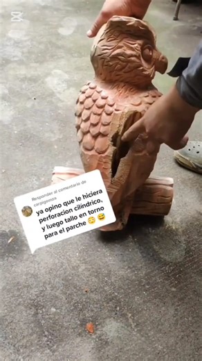 Aplicación de injerto por falla de la misma madera ...Buho tallado en madera de cedro | Escultor Frank Ortiz