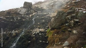 Spring Creek Waterfalls On Rock Mountains In Boise National Forest, Idaho, United States. Close-up Shot