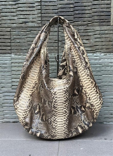 Beige Python Leather Big Hobo Bag: Luxury Snakeskin Shoulder Bag - Etsy