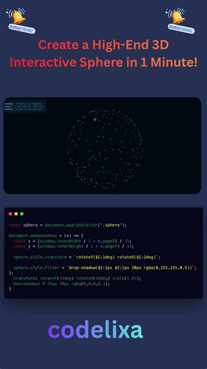 Create a High-End 3D Interactive Sphere in 1 Minute! #Codelixa #JavaScript #Shorts #Coding