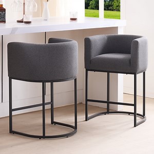 FANCROU 26" H Counter Height Bar Stools Set of 1, Fabric Barrel Stools with Back and Arms, Darkgray-Black Leg