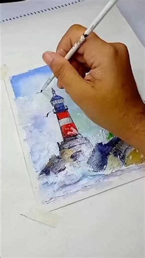 How to Paint a Realistic Lighthouse with Watercolors #watercolor#lighthouse #arttutorial #creativity