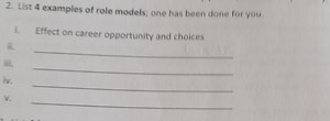 List four examples of role models, indicating the effect each h... | Filo