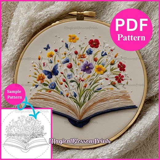 Bookish Embroidery Template for Teacher Embroidery, Floral Book Pattern PDF, School Hand Embroidery for Book Reading , Book Teacher Gift - Etsy