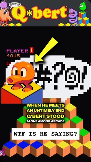 Richard Barron Horror on Instagram: "Q*Bert’s Pixelated Profanity: Decoding an Arcade Legend: We explore the long-standing mystery behind Q*Bert’s iconic speech bubble and robotic sounds, uncovering whether the character is actually swearing or just producing random electronic noises. #QBert #ArcadeGames #RetroGaming #VideoGameHistory #Gaming1980s Shorts Reels"