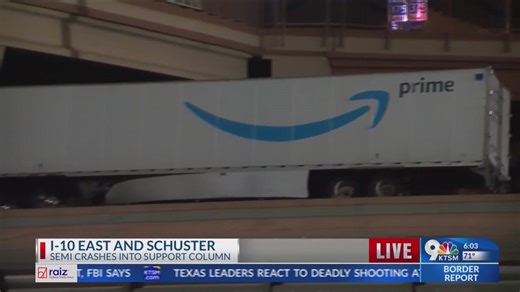 Amazon semitrailer crashes into overpass along I-10 East at Schuster