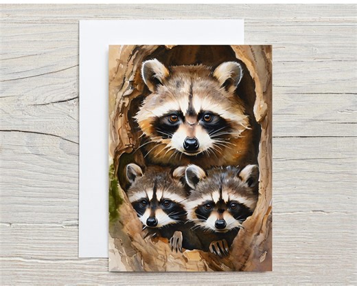Raccoon Family 5x7 Note Card – Watercolor Wildlife Stationery – Rustic Forest Animal Card- A7 Note Cards 005 - Etsy