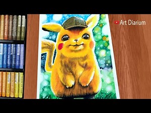 Drawing Detective Pikachu with Oil Pastels [ No Clickbait ]