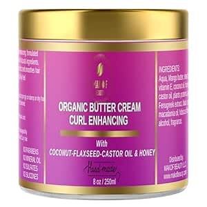 Organic Coconut Curl Enhancing Cream with Flaxseed, Black Castor Oil. Curls Detangler, Moisture-rich, Curl Revival Cream. Anti-Frizz, Defines All Curl Types & textures. Sulfate & Parabens free. 8 oz