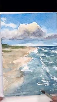 EASY watercolor beach with dramatic sky!