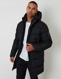 Threadbare Showerproof longline hooded puffer jacket in black | ASOS