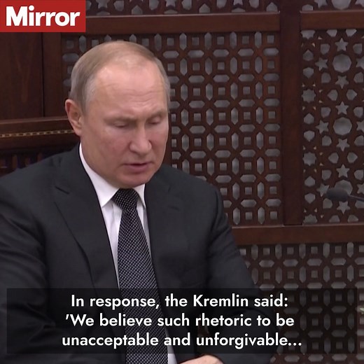 US President Joe Biden calls Russian counterpart Vladimir Putin a "war criminal" over his invasion into Ukraine. | The Mirror