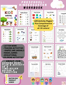 120 Activities Preschool Kindergarten Workbook | Shapes, Animals, Tracing, Games