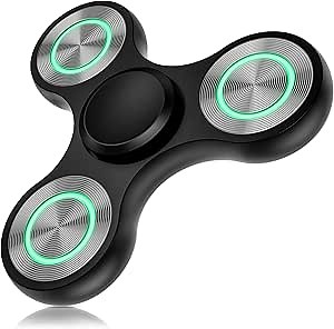 ATESSON Metal Light Up Fidget Spinner Toys, Durable Stainless Steel Bearing High Speed Silent with Fluorescent Precision Focus Anxiety Stress Relief Boredom Fidget Spinners for Kids & Adults Black