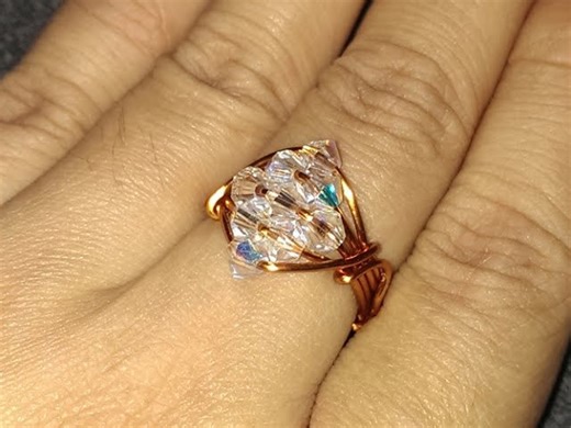 How to make sparkling crystal ring - Wire wrap jewelry how to 57