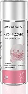 OxyEnergy Collagen Peptides Capsules for Women, Hydrolyzed Collagen Supplements with Elastin Peptides, 60 Collagen Pills to Promotes Hair, Nail, Skin, Capsulas