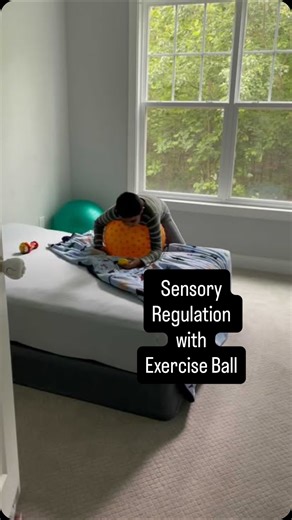 My sensory kiddo loves interacting with an exercise ball. An exercise ball meets multi-sensory needs: For a child with sensory processing delays or disorders, an exercise ball provides beneficial stimulation. This may include proprioceptive input (i.e. bouncing on top of the ball, lifting the ball overhead, hitting the ball, etc.), tactile input (i.e. feeling the texture of the ball), vestibular (i.e. balancing on top of the ball, bouncing or rolling over the ball), and auditory (i.e. listening 