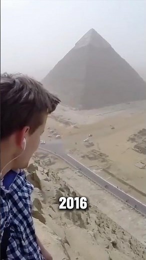 Tourist Climbs the Great Pyramid of Giza