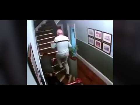 Drunk couple falling down stairs with sound