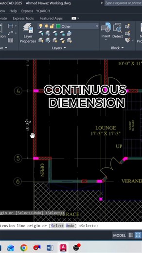 Continuous Diemension Trick In AutoCAD #autocad #trending #ytshortsfeed #foryupage #architecture