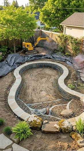 Small backyard natural swimming pool #siteconstruction #construction