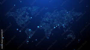 4K World map Digital Global communication technology, Business Loop background. node and line connection, Binary code, Futuristic and technology Global Network Digital Background