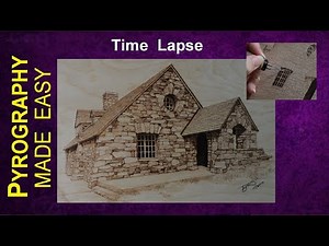 Wood Burning Art - Vista House - pyrography time lapse (stone building)