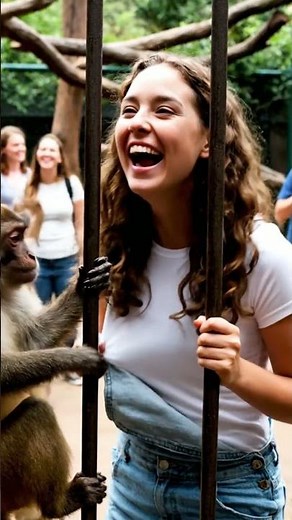 Hilarious! Cheeky #monkey Pulls Girl’s Shirt at the Zoo 😂🐒