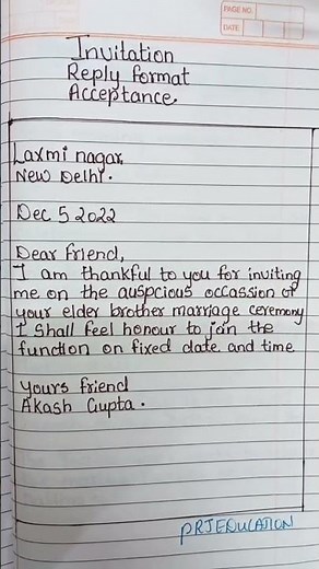 class12 Informal Reply Format/Acceptance/Class12 English Core 2023/Invitation Reply #youtubeshorts