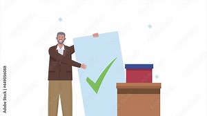 election day animation with man voting and urn