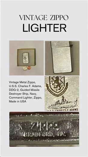 U.S.S. Charles F. Adams DDG-2, Vintage Zippo Lighter, Guided Missile Destroyer, Navy, Warship