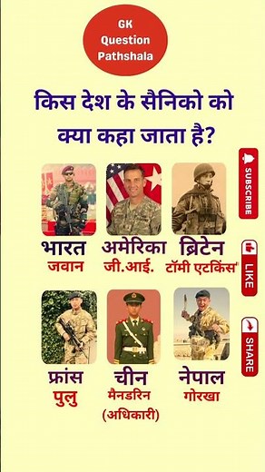 किस देश के सैनिको को क्या कहा जाता है👈What are the soldiers of which country called#shorts #gk #army