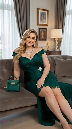 Stunning Emerald Green Plus Size Gown Look 💚 Elegant Off-Shoulder Lace Dress #PlusSizeFashion #viral