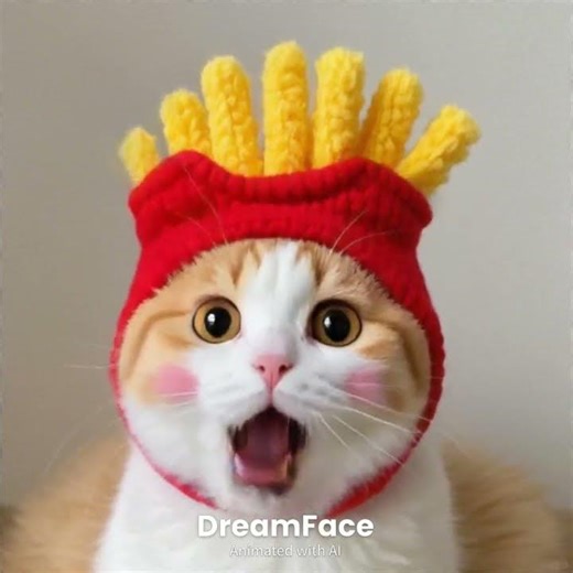 Cat Wearing a French Fries Hat | Funny AI Cat Video