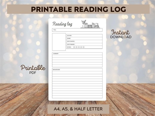 Minimalist Reading Log Printable – Book Review Tracker (A4, A5, Half Letter PDF) - Etsy