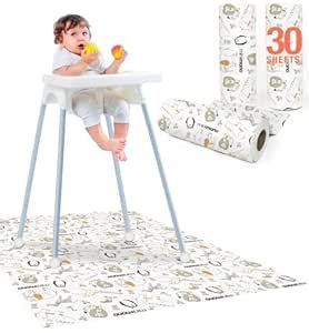 Minimono Baby Splat Mat for Under High Chair - 30 Pcs Disposable and Waterproof Splash Mats - 40"x47" Multipurpose Activity Mat for Picnic, Arts and Crafts - Baby Led Weaning Supplies (Penguins)