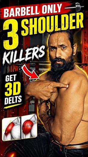 📌3 Barbell Shoulder Exercises for 3D Delts 🔥 (No Equipment Needed)
