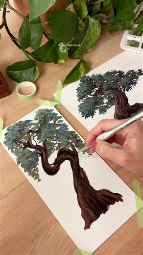 Gouache Tree Painting Timelapse #artshorts #gouachepainting #paintingtimelapse