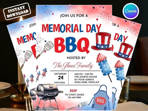 Memorial Day BBQ Invitation Template,editable Canva Cookout Invite, Patriotic BBQ Party Invite, Backyard BBQ Flyer,summer Kickoff Invitation - Etsy
