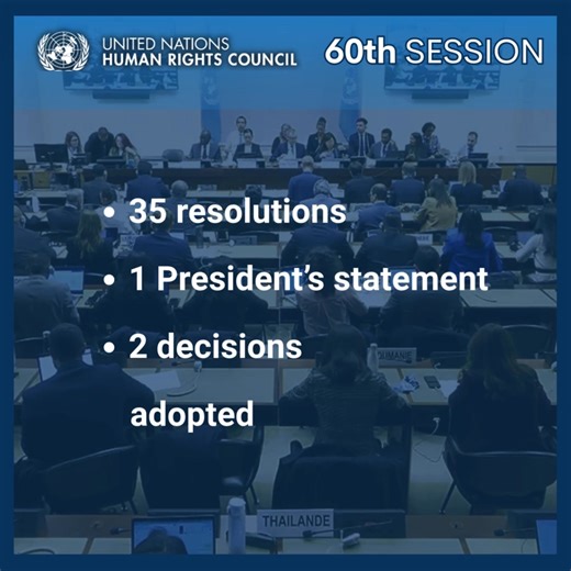 The UN Human Rights Council concluded on 8 October 2025 its sixtieth regular session after adopting 35 resolutions, one President’s statement and two decisions. In these texts, among other things, the Council voted to - establish one new mandate (independent investigative mechanism on Afghanistan), - merge two mandates (Special Rapporteur on slavery and Special Rapporteur on human trafficking) into one, - extend seven country-specific mandates (the accountability project on Sri Lanka, the Specia