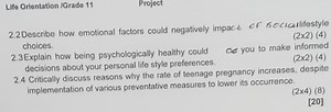 Life Orientation / Grade 11 Project2.2 Describe how emotional... | Filo