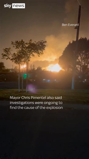 A Chevron oil refinery near the LAX airport in California was engulfed by a massive fire triggered by an explosion. | Sky News