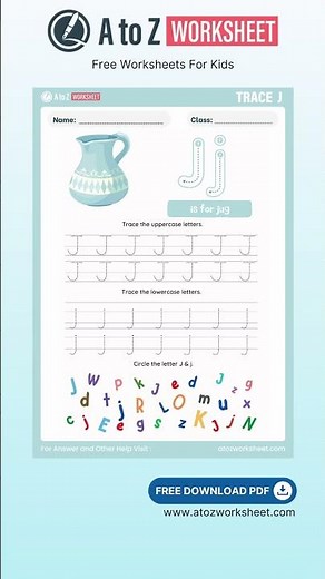 Tracing and Writing Alphabet J Worksheet for Kids – Free A to Z Practice PDF