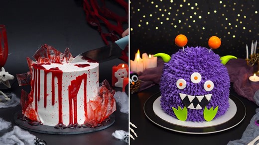 How to Make Horror Blood Cake & Cute Monster Cake 🔪👹 | Satisfying Halloween Cake Tutorial